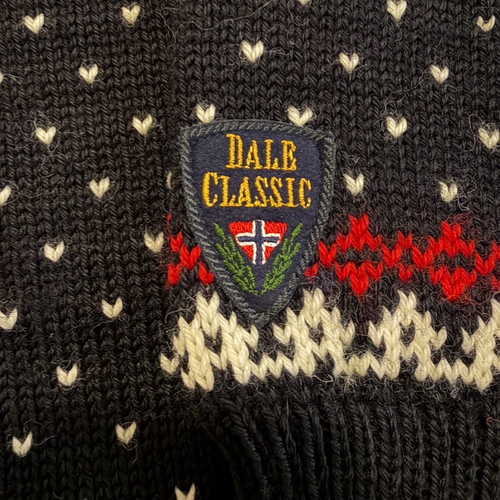 Dale of Norway Black Cardigan with Cream, Red & Green Nordic Motif - Picture 5 of 5